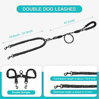 Qpets® Double Dog Leash, Durable Reflective Dog Leash, Soft Paded Handle, Retractable Dogs Leash Anti-Strain Leash Braided Rope No Tangle Dog Leash for Small Medium Large Dogs(Black)