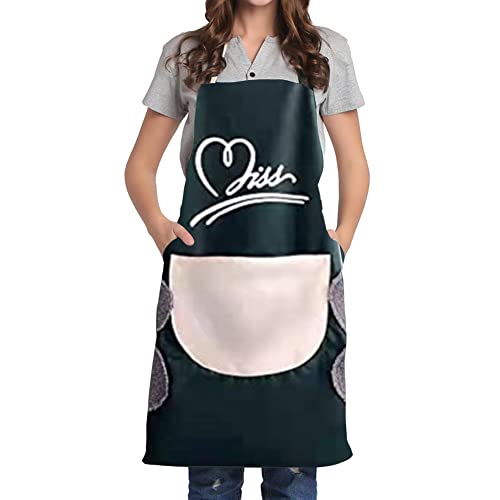 HASTHIP® Waterproof Apron, Aprons for Women Kitchen Waterproof with Large Pocket and 2 Side Coral Velvet Towels for Hands Wiping Quilt for Home Kitchen Restaurant Cooking Bbq Garden (Dark-Green)