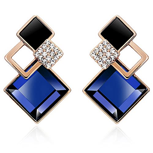 ZIBUYU® Stylish Copper Italian Designer Collection Drop Earrings for Women Girls earrings for women Geometric Diamond Drop Traditional Earrings Beautiful Gem (Blue)