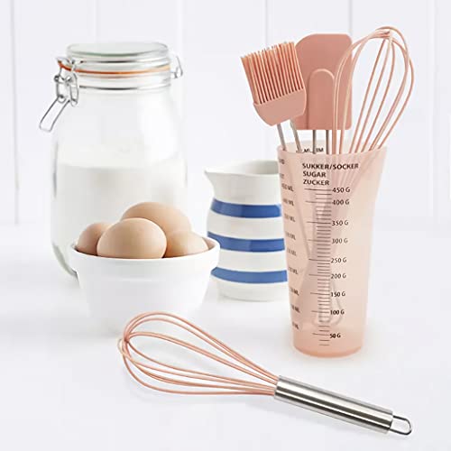 HASTHIP® 10Pcs Measuring Spoons Cups Silicone Kitchen Utensils Spoon Set, Include Egg Strainer, Oil Brush, Scraper, Egg Beater, Silicone Cooking & Baking Tool, BPA-Free, Dishwasher Safe (Brown)