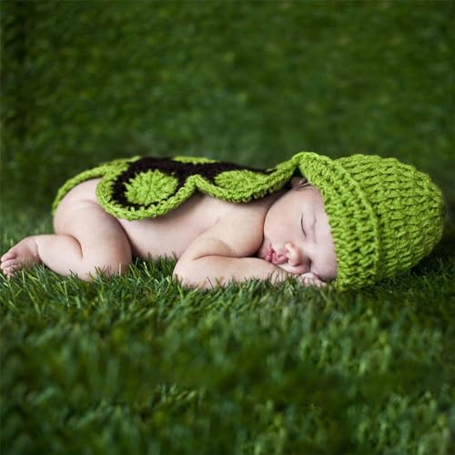 SNOWIE SOFT Newborn Baby Photoshoot Props Crochet Handmade Green Turtle Costume Creative Photography Costume for Infant Baby Handmade Knitted Baby Photoshoot Dress