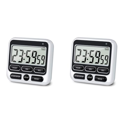 ZIBUYU® LCD Digital Timer Magnet Alarm Clock 24hs Countdown Timer Time Reminder Baking Timer with Folding Bracket Battery Powered for Kitchen Study Working Out Black X 2
