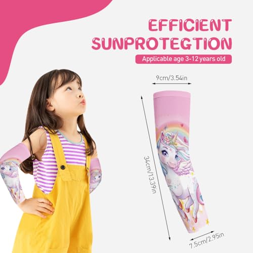 SNOWIE SOFT 1 Pair Arm Sleeve for Kids UV Protection Riding Arm Sleeve for Kids Breathable Cool Rainbow Unicorn Print Hand Cover Arm Sleeves for Kids 13.3 Inches Arm Sleeves for Riding
