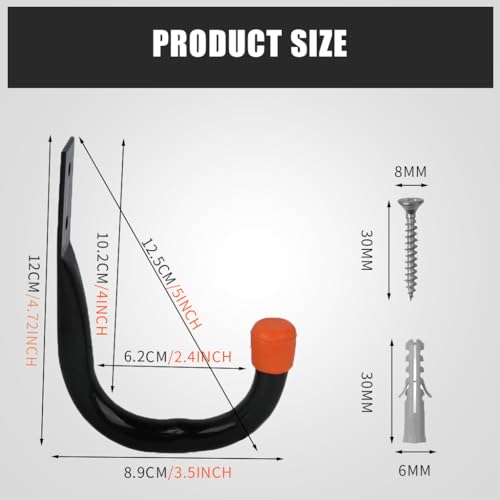 Serplex® Heavy Duty Garage Hooks For Hanging, 12PCS Metal Utility Wall Storage Hooks, Ladder Hooks, Wall Mount J Hooks With Anchors Screws, Metal For Garden Black