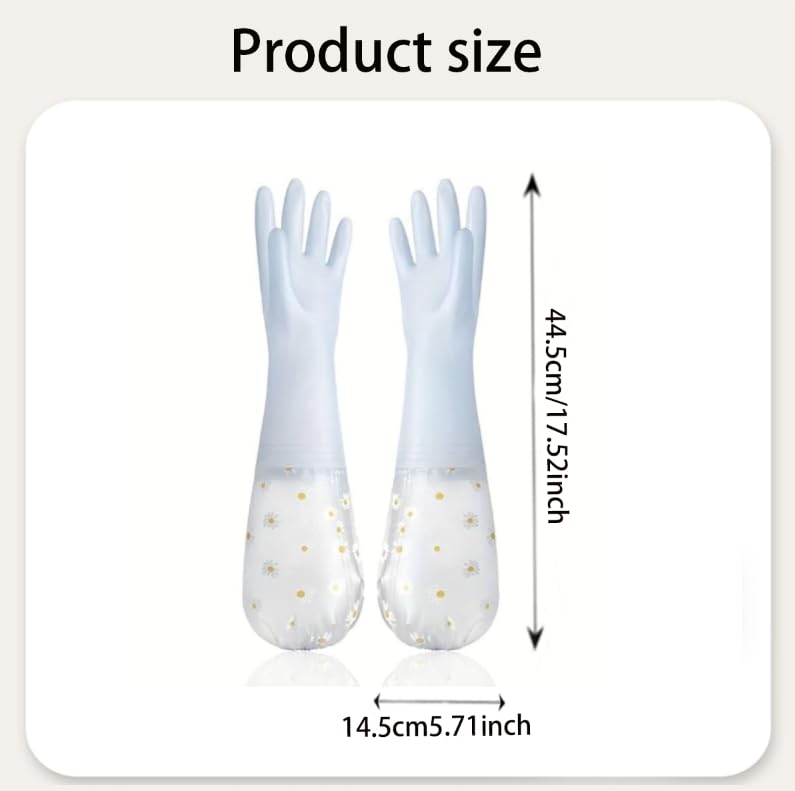 Zibuyu Latex Hand Gloves for Cleaning with Non Slip Daisy Pattern | Long Elbow Design
