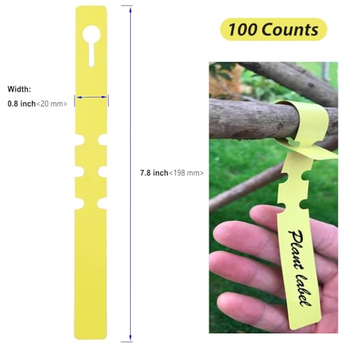 HASTHIP® 100-Count Plant Labels Yellow Garden Tags PVC Waterproof Name Markers Anti-Lost Loop for Orchard Greenhouse 3 PCS