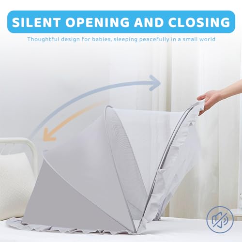 SNOWIE SOFT® Mosquito Net for Baby, Foldable Baby Crib Mosquito Net, Breathable and Transparent Netting Canopy, Fits Most Cribs and Beds for Newborns to 24 Months, 125x65x60cm (Grey)