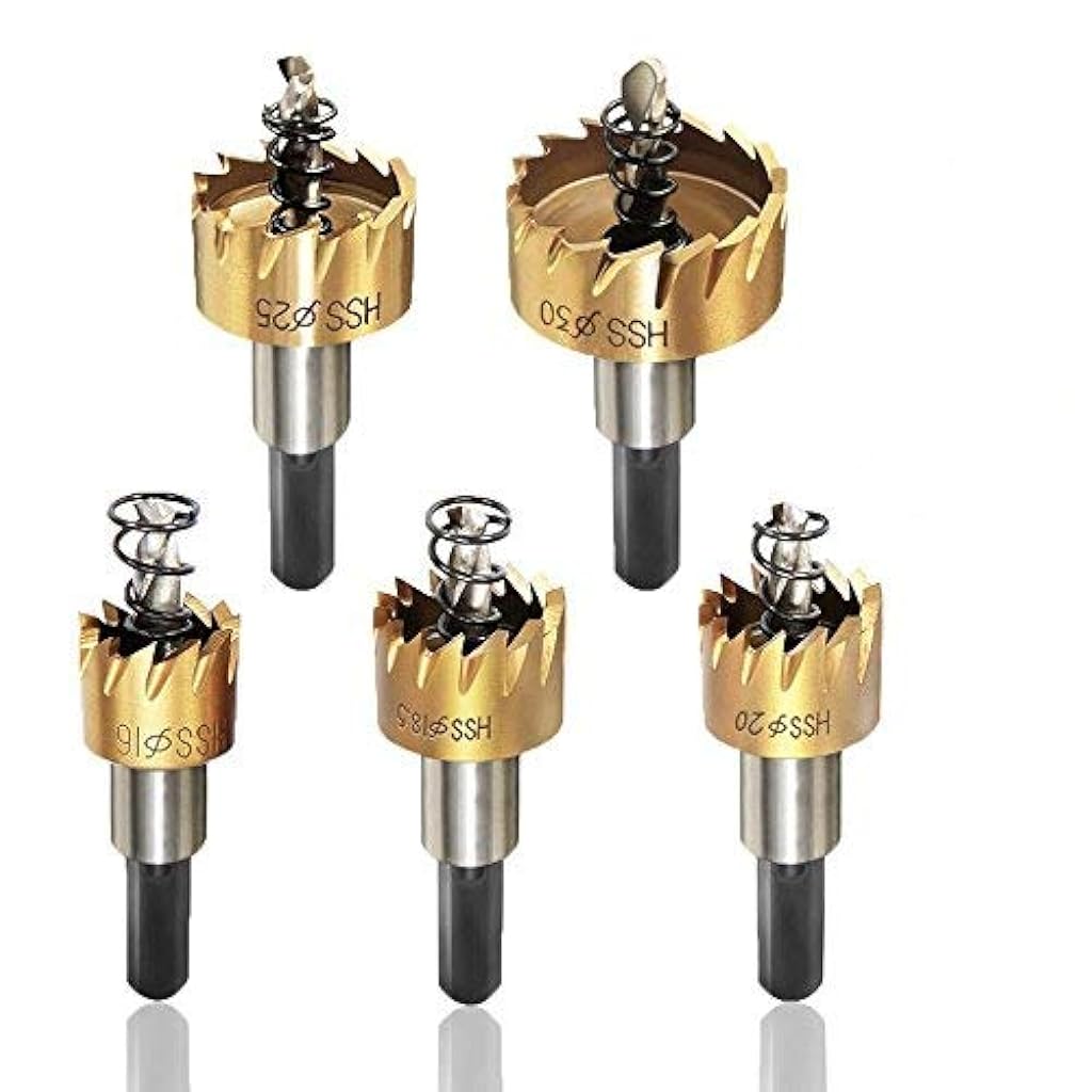 Verilux® Gold 5 Pcs Stainless Steel,Metal Alloy High Speed Hole Saw Drilling Tools Bit Set for Metal Sheet, Wood Piece, Plastic 16mm, 18mm, 20mm, 25mm, 30mm