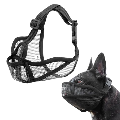 Qpets® Mesh Dog Muzzle, Breathable Dog Muzzle for Bulldog Adjustable Quick Release Buckle Design Bulldog Use Summer