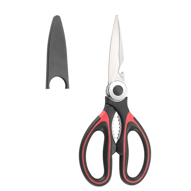 ZIBUYU® Kitchen Scissors with Sheath, Stainless Steel Multipurpose Utility Kitchen Scissor Culinary Shears Fish Scaler Nutcracker Bottle Opener Kitchen Utility Shears for Meat, Herbs, Vegetables