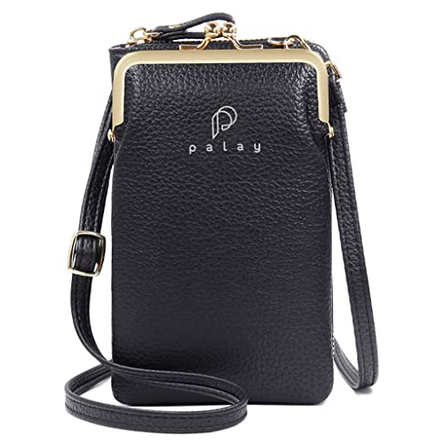 PALAY® Women Crossbody Phone Bag Ladies Wallet Small Soft PU Leather Cell Phone Purse Mini Shoulder Bag with Strap Card Slots (Black)