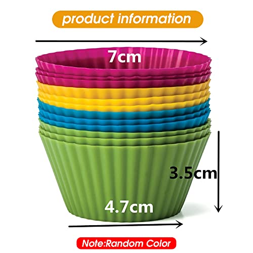 HASTHIP® 12Pcs Reusable Silicone Baking Cups, Cupcake Liners, Non-Stick Muffin Molds Cake Mold Baking Pastery Mold (Random Color)