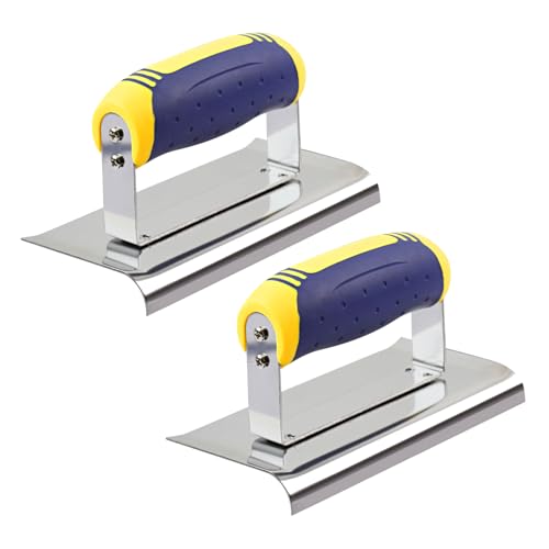 Serplex® 2PCS Stainless Steel Concrete Edger Tool Set, Curved Edge, Anti-Slip Rubberized Handle, Heavy Duty Plaster & Cement Finishing Hand Edger for Smooth Slabs, Sidewalks, Professional Use