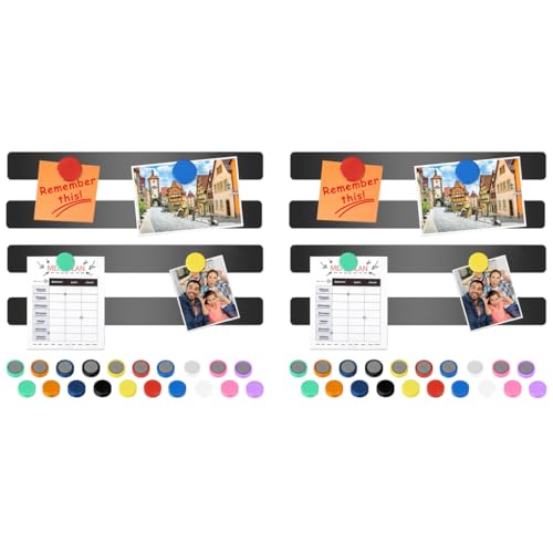 Climberty® 4 Pack Stainless Steel Magnetic Board Strip Memo Message with 40PCS Color Magnets Self Adhesive Notice Bulletin Bar for Home Office Photo Wall Fridge Black