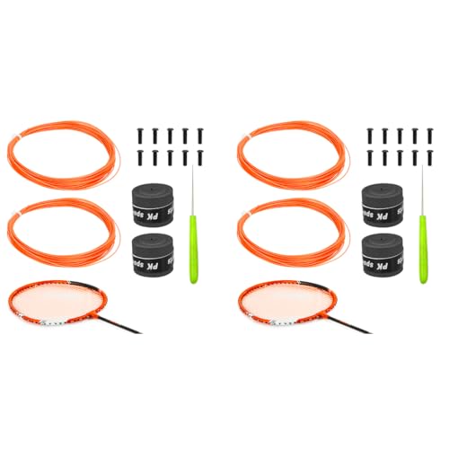 Proberos® Badminton Racket Strings Set for 2 Rackets Replacement String Repair Kit with Accessories Tools Nylon Fiber 0.78mm Tension 26lbs 10m Orange 2PCS
