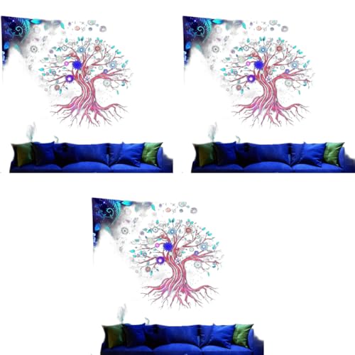 HASTHIP® Ultraviolet Rays Illuminating Tree of Life Fantastic Flowers UV Reactive Black Light Tapestry Posters Wall Hanging for Bedroom Dorm Living Room Decor 51inch x 59inch 3PCS