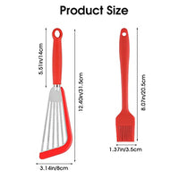 HASTHIP® Stainless Steel Fish Spatula and Silicon Oil Brush Set, Slotted Fish Turner Spatula, 12.4 inch Long Silicone Nonstick Fish Spatulas for Cookware, Anti-Scald Silicon Handle, Red