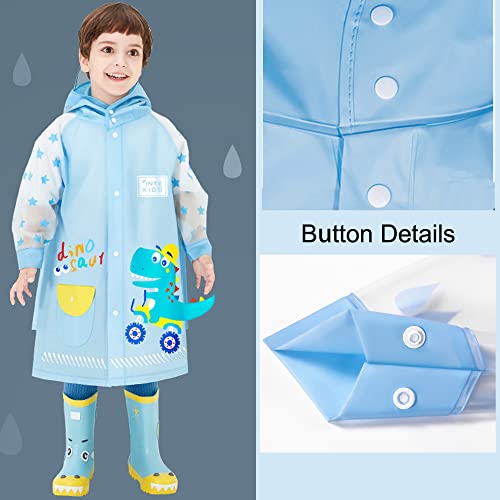 SNOWIE SOFT® Hooded Raincoat for Kids Wide Brim Raincoat for Kids 5-7 Years EVA Student Kids Rain Coat for Girls with School Bag Rain Cover Unicorn Dinosaur Print Recommended Height 115-130cm