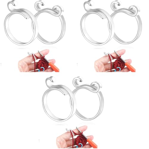 HASTHIP® 6PCS Adjustable Crochet Ring for Finger, 2 Styles Knitting Rings Open Guide Yarn Holder