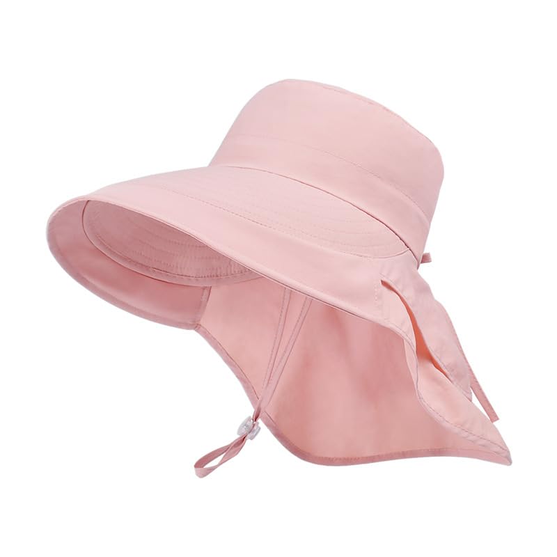PALAY® Sun Hat for Women Wide Brim Hat Fashion UV Protection Summer Sun Hat with Ponytail Hole Back Neck Flap Cover for Girl Women, Pink