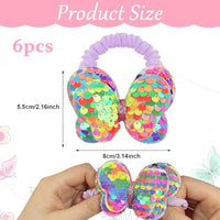 PALAY® 6 Pcs Sequins Butterfly Scrunchies for Girls Bows Scrunchies Butterfly Scrunchies Hair Accessories for Girls Stylish Glittering Butterfly Scrunchies for Girls