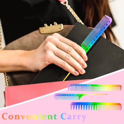 MAYCREATE® 3pcs Hair Comb Set Rainbow Fine Cutting Hairdressing Rat Tail Combs Salon Fine Teeth Hair Styling Comb for Back Combing, Root Teasing - Anti-Static & Heat Resistant