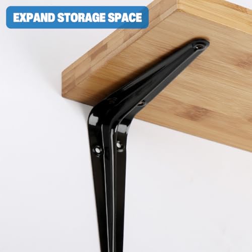 HASTHIP® 12 Inch Shelf Brackets Set of 8 , Floating Shelf Bracket for Wood, Black Metal L Bracket for Shelves Support, Wall Mount Corner Brace-Black