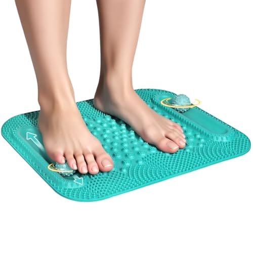 HANNEA® TPR Foot Massage Mat, 3 in 1 Foot Acupoint Massage Mat Toe Board with Dual Roller Massage Balls Design, for Promoting Blood Circulation, Relieving Foot Fatigue, 16x19'', Green