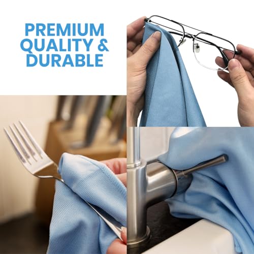 HASTHIP® Kitchen Dish Cloth, Pack of 6 Non-Abrasive Ultra Fine Glass Fiber Clean Cloth Streak-Free Household Cleaning Rags, Wet & Dry Use for Kitchen, Bathroom, Glass, Window, Door, 40x40cm, Blue