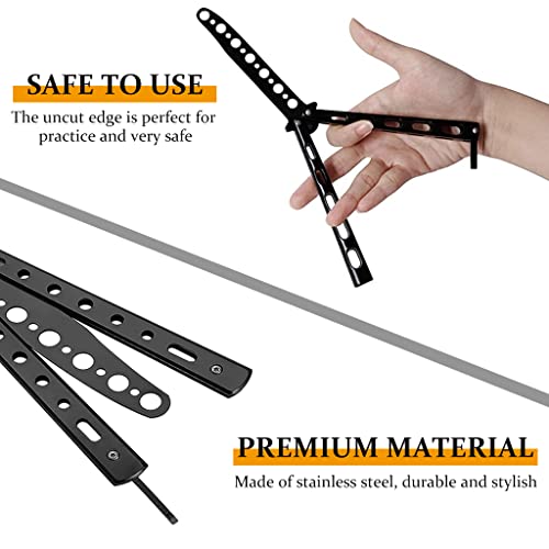 Proberos® Stainless Steel Butterfly Knives Trainer with O-Ring Latch for Beginner no Offensive Blade Balisong for Practicing Flipping Tricks Finger Strength Stick Training Tool 3PCS