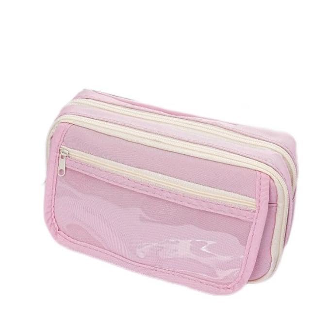 ZIBUYU® Student Pencil Pouch, Fashion Multi-Layer Cloth Pencil Case Bag Zip-up Pencil Organizer School Office Stationeries Scrapbooking Accessories Pouch, Pink