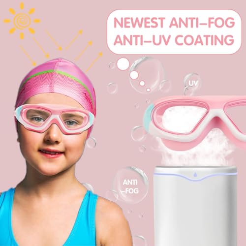 Proberos® Swimming Goggles for Kids Leakproof Anti-Fog with Ear Plugs UV Protection Adjustable Strap Air Tight for Boys Girls Aged 3-16 Vibrant Pink 3PCS