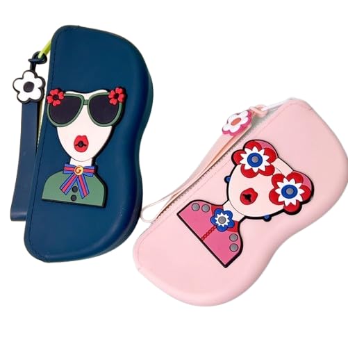 Proberos® Soft Silicone Sunglasses Pouch Case for Glasses and Sunglasses with Zipper Closure and Wristlet Strap 2Pcs-Patterned