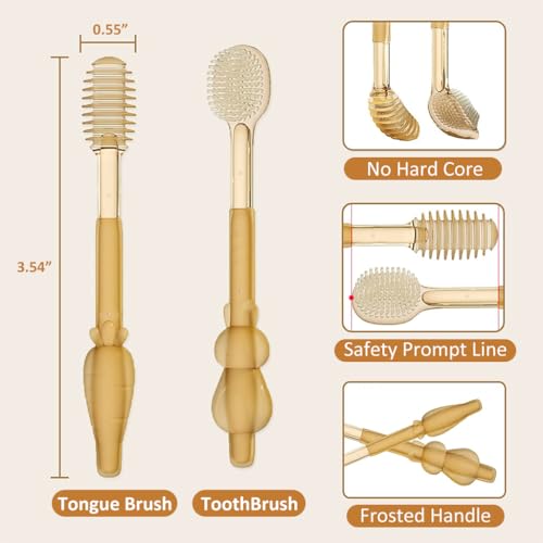 SNOWIE SOFT® Baby Oral Cleaning Brush 2 in 1 Toothbrush Tongue Brush BPA Free Soft Silicone Bristle Oral Care Toothbrush for Baby 6 Month to 24 Months, with Storage Box