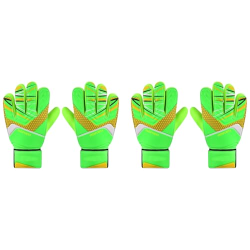 Proberos® Football Goalkeeper Gloves for Kids Children Teen Anti-Slip Impact Protection Latex Palm Design with Adjustable Strap Soft Pu Hand Back Green Size-7 2PCS