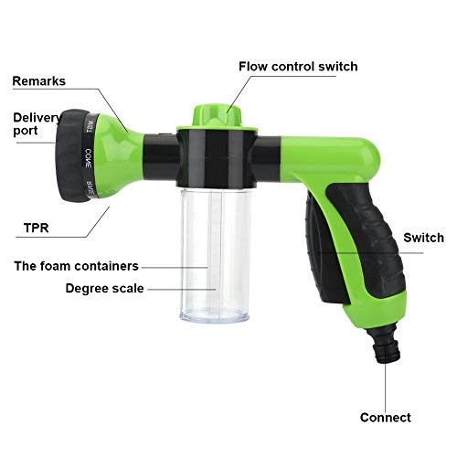 ZIBUYU Mini Foam Water Spray Gun High Pressure 8 Patterns Watering Nozzle Garden Sprayer with Soap Dispenser Foam Washer Gun for Car, Bike, Pets & Cleaning Garden Washing Spray Gun, (Green) - 1