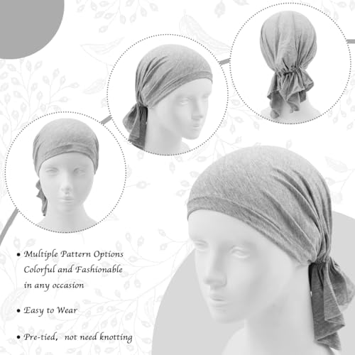 PALAY® Stretchy Head Scarf for Women Pre-tied Wrap Turban Cap Headwear Beanie Chemo Grey 2 PCS