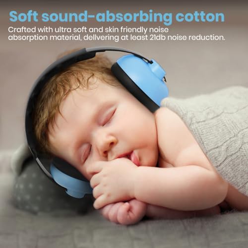 SNOWIE SOFT® Noise Cancellation Ear Muffs for Kids Baby Toddler Noise Reduction for 0-3 Years Old On Flight Sleep Travel Blue 3 PCS