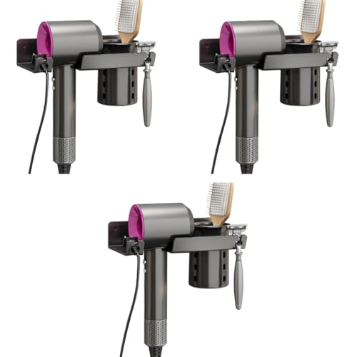 HASTHIP® Hair Dryer Stand Carbon Steel Wall Mounted Rack with Styling Tool Organizer Self Adhesive for Dyson Bathroom Salon Dressing Room 3 PCS
