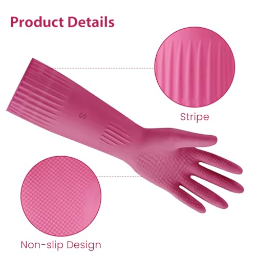 Supvox® 2 Pairs Reusable Rubber Hand Gloves, Long Elbow Hand Gloves for Cleaning, Gardening, Laundry Sanitation Home Kitchen Cleaning Gloves/Dish Washing Gloves (Green, Pink)