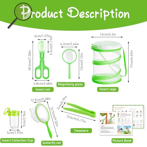 HASTHIP Childern Field Adventure Bug Catching Tool Set 6Pcs Outdoor Adventure Discovering Kids Toy Set for Bug Catching, Butterfly Catching, Observation, Sea Shell Collecting