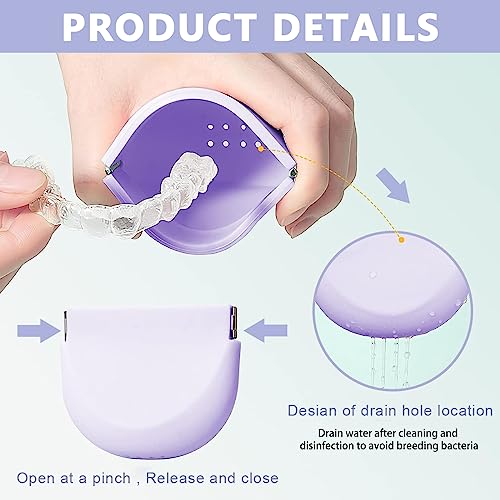 HANNEA® Silicone Retainer Case, Upgraded Denture Case with Vent Holes Portable Aligner Cleaner Food Grade Silicone Squeeze Top Orthodontic Mouth Guard Case for Mouth Guard, Night Guard, Purple