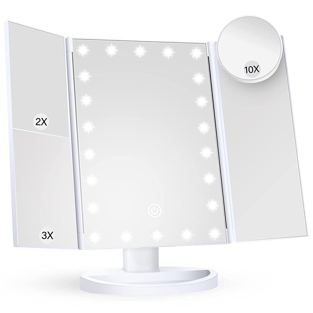 MAYCREATE LED Makeup Mirror for Vanity with 21 Lights and 1X 2X 3X 10X Magnification | Foldable Touch Control Design