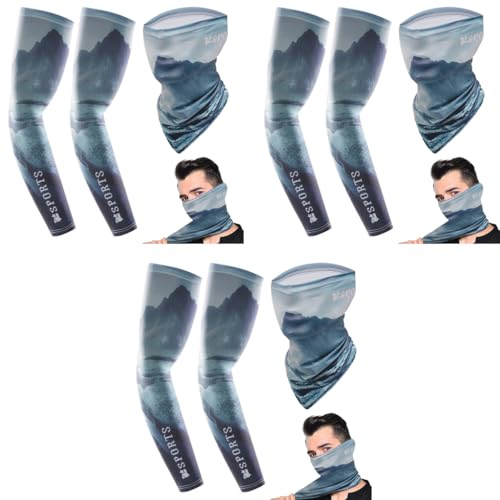 ZIBUYU® Neck Gaiter Bandana for Men Women Sun Protection CuvDhe UV Face Shield Multipurpose Balaclava Summer Kit Arm Guards Glacial Print 3PCS