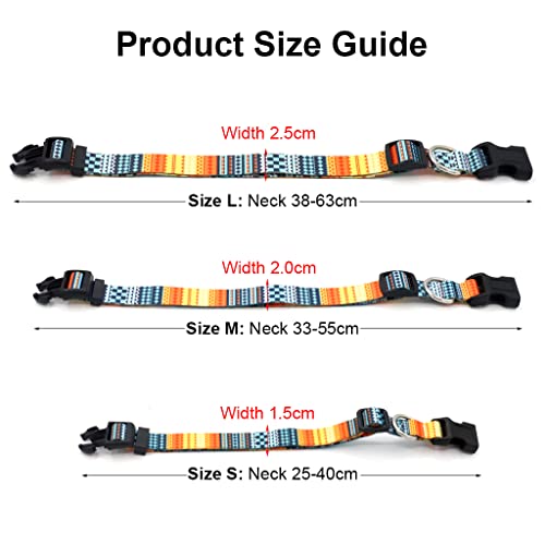 Qpets® Stainless Steel Polyester Plastic Nylon Bohemia Style Dog Collar with Patterns Adjustable 33-55Cm Soft Comfy Pet Collars Belt for Small Medium Large 15-30Kg Dogs Size M Multicolor 2PCS