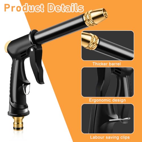 HASTHIP High Pressure Water Spray Gun 7.2 inches Heavy Duty Metal Pressurized Sprayer Water Gun with 4 Spray Patterns Multi Purpose Water Spray Gun for Car Washing, Gardening, Watering, Irrigation