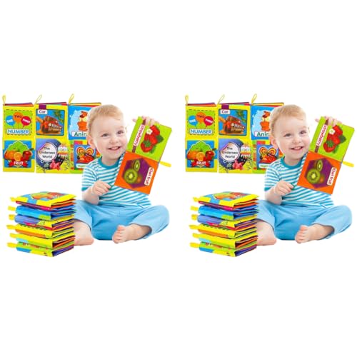 SNOWIE SOFT® 12PCS Cloth Books for Babies 0 to 3 Year Theme Toy Sensory Book 6-12 Month Non-Toxic Early Education Touch and Feel Crinkle Toys Toddler