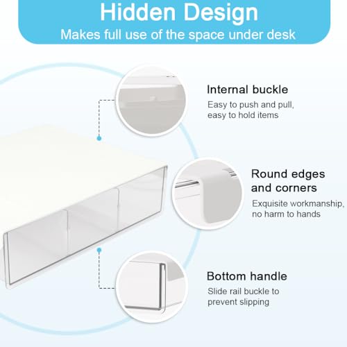 OFIFO® Pull-Out Under Desk Drawer Organizer, Hidden Sliding Storage Box With Adhesive No-Drill Install For Stationery, Makeup, Office Supplies & Tools, 9.2x12.7x3 Inch