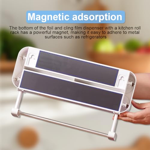 HASTHIP® 3-in-1 Kitchen Roll Holder | Cling Film Dispenser with Sharp Blades | Foil Cutter No Drilling | Practical Wall Roll Holder Kitchen