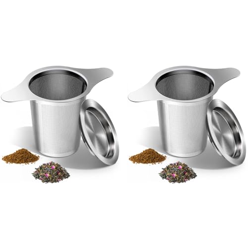 ZIBUYU® Tea Infuser Steeping with Lid Stainless Steel Fine Mesh Strainer for Loose Leaf Flavored Bag Herb Universal Travel Drinkwares 2PCS
